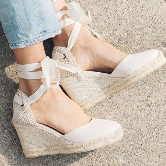 Soludos Tall Wedge Ivory Size 9.5 The Marseille Jute Linen Espadrilles Coquette - Picture 1 of 14